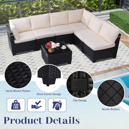 Outdoor Sectional Sofa Set with Cushions and Glass Coffee Table T1708