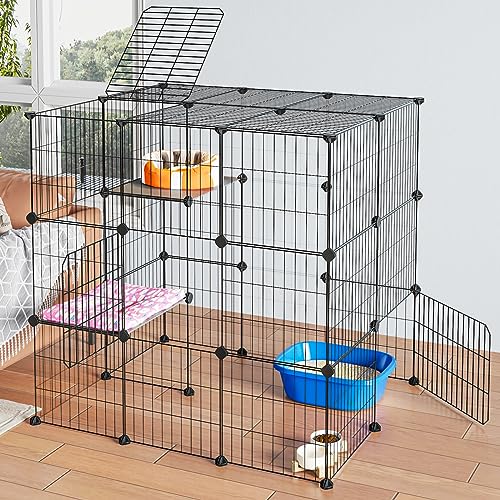 3-Tier Cat Cage Indoor Enclosure DIY Catio Detachable Metal Wire Kennel Q3460