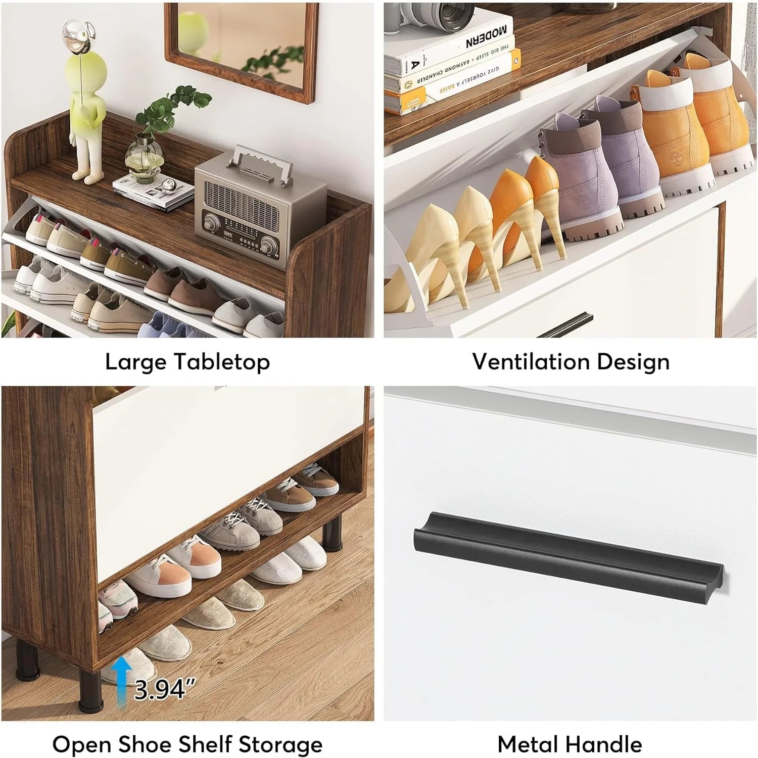 Shoe Cabinet, 2-Tier Entryway Shoe Organizer with Flip Doors and Open Shelves G295
