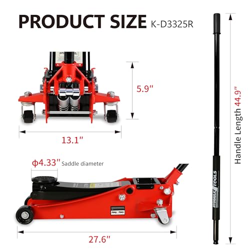 Heavy Duty Hydraulic Floor Jack, Low Profile Steel Racing Jack, 2 Ton Capacity, Blue H1350