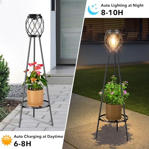Solar Lights Outdoor with Plant Stands, Metal Tripod Patio Lamp B77585