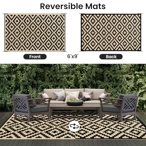 Waterproof Outdoor Rug 5x8 ft, Reversible Plastic Straw Patio Mat Z2613