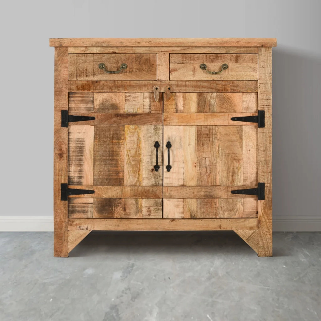 39 Inch Farmhouse 2 Drawer Mango Wood Console Cabinet with Door Storage, Rustic Brown C191