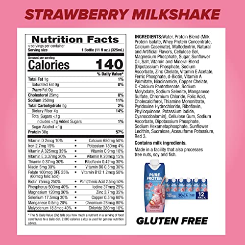 Strawberry Protein Shake, 30g Protein, Ready to Drink, 11oz Bottles, 12 Pack J47857