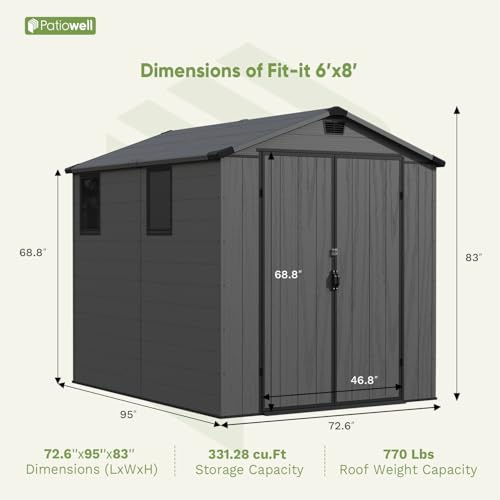 6 x 8 FT Plastic Outdoor Storage Shed with Floor and Lockable Door D7513