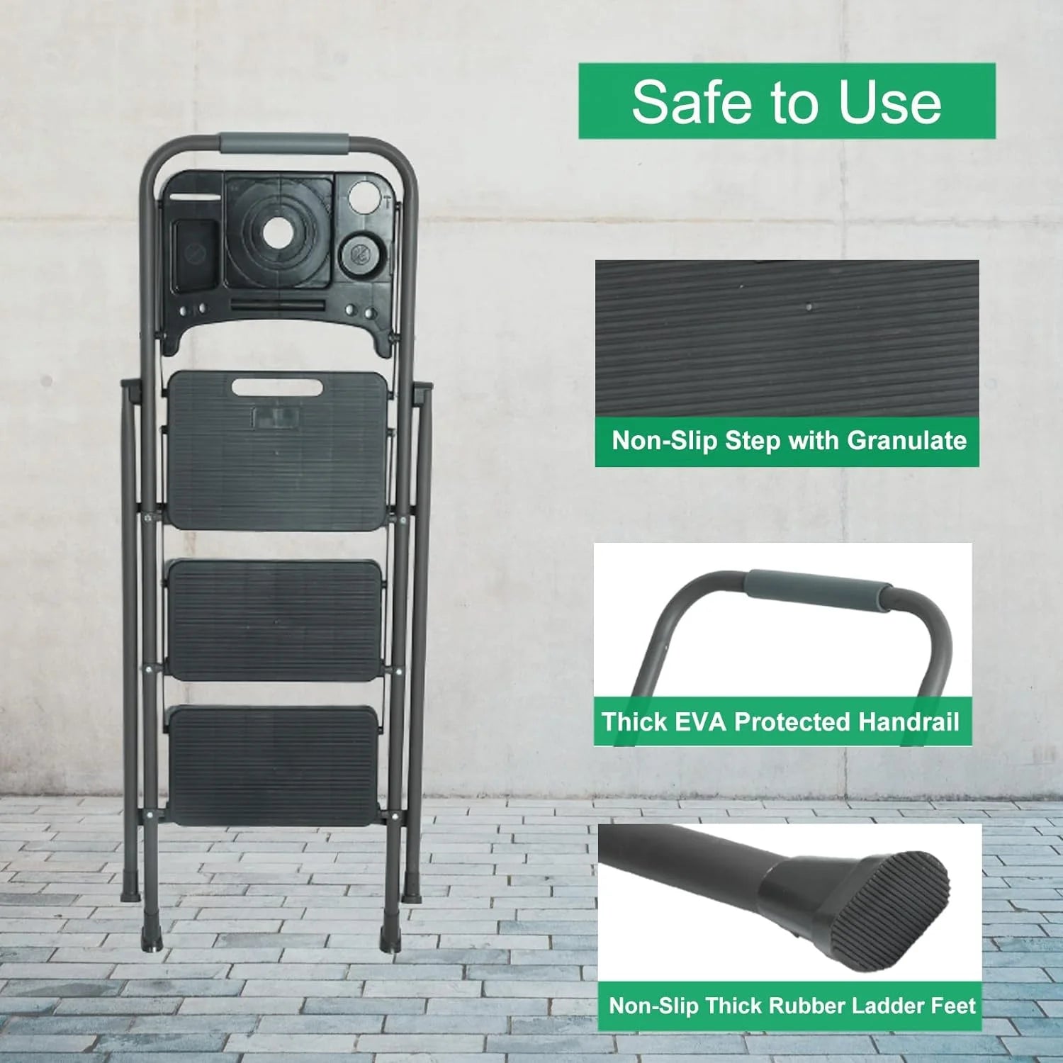 Folding Step Stool with Handrails and Tool Tray, 330lbs Capacity D619753