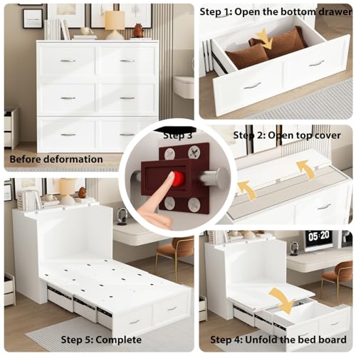 Twin Murphy Bed with Charging Station and Drawer R7073