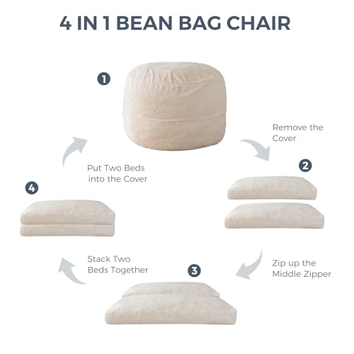 Giant Bean Bag Chair Bed for Adults, Convertible Floor Sofa Mattress R473823