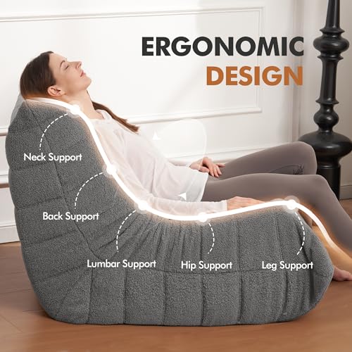 Bean Bag Chair for Adults with Memory Foam, Black Plush X409228