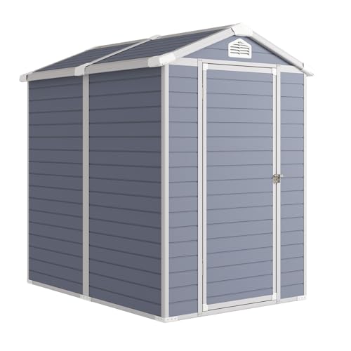 Outdoor Storage Shed with Window, Resin Garden Tool Shed with Lockable Doors W5772