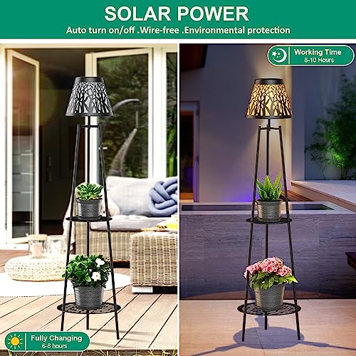Solar Lights Outdoor with Plant Stands, Metal Tripod Patio Lamp B77585
