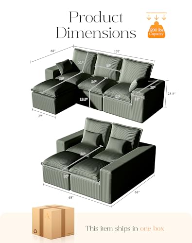 Modular Sectional Sofa with L-Shape Chaise, Deep Seat, No Assembly Required M95554
