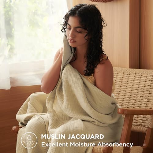 100% Cotton Muslin King Size Blanket - Breathable Lightweight Gauze, 4-Layer, Beige, 108x90 Inches R580