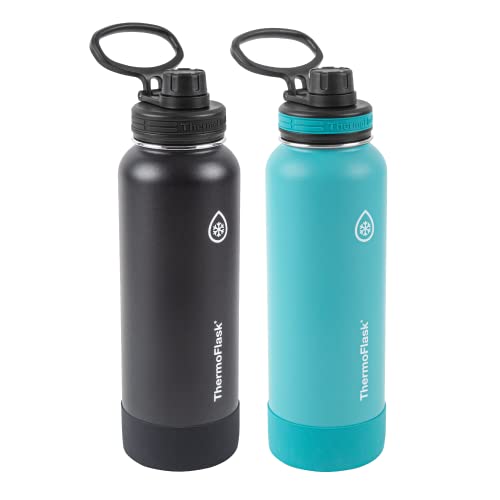 ThermoFlask 40 oz Double Wall Vacuum Insulated Stainless Steel 2-Pack of Water Bottles, Gray/Pine