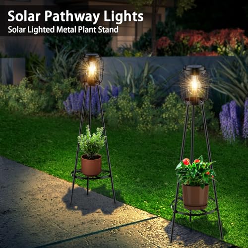 Solar Lights Outdoor with Plant Stands, Metal Tripod Patio Lamp B77585
