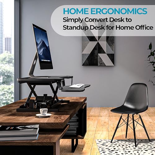 Electric Standing Desk Converter, Height Adjustable Sit to Stand Riser, Dual Monitor Workstation, Black Z74939