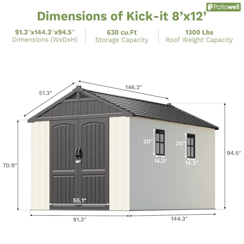 Outdoor Plastic Storage Shed with Floor, Window and Lockable Door A4787
