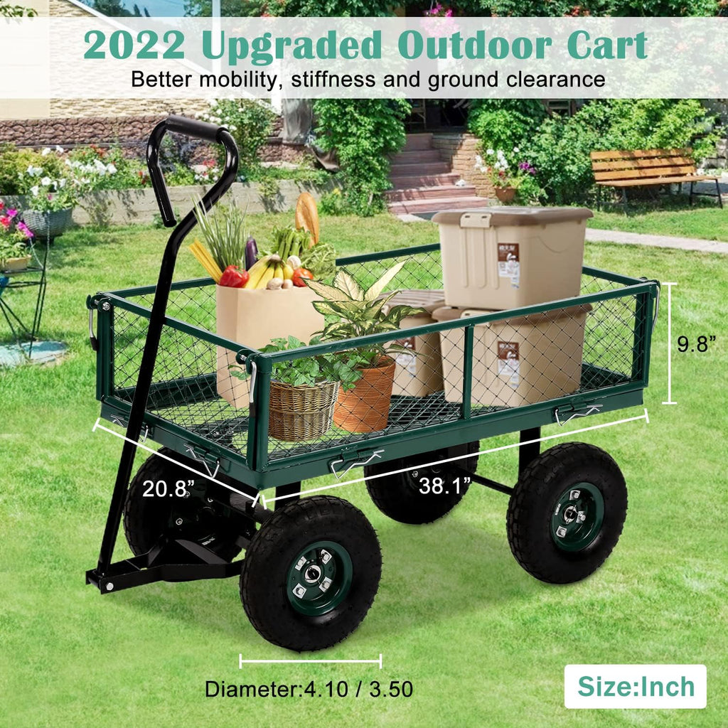 Heavy Duty Mesh Steel Utility Wagon Cart, 400lb Capacity, Folding with Removable Sides L69108