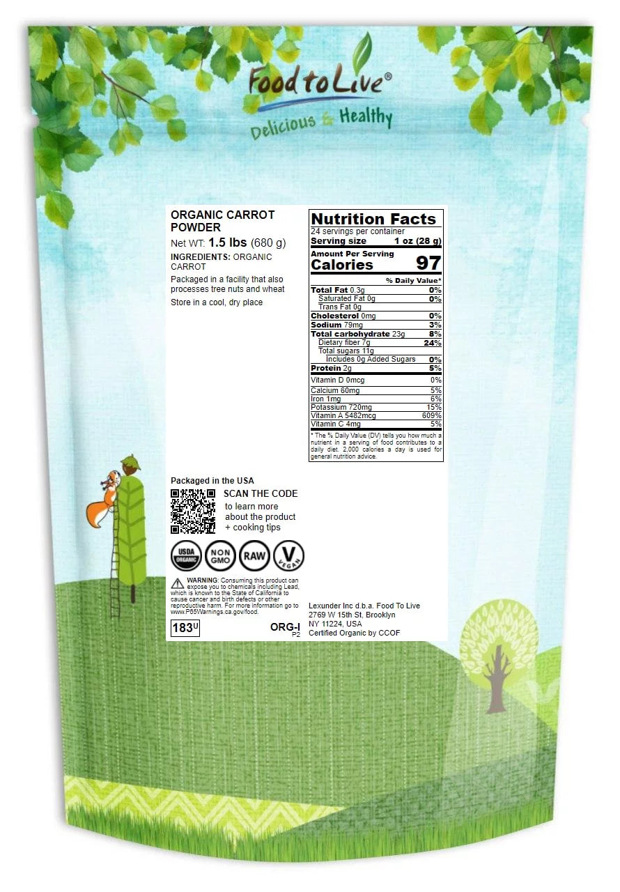 Organic Carrot Powder, 1.5 Pounds, Non-GMO, Vegan N666326