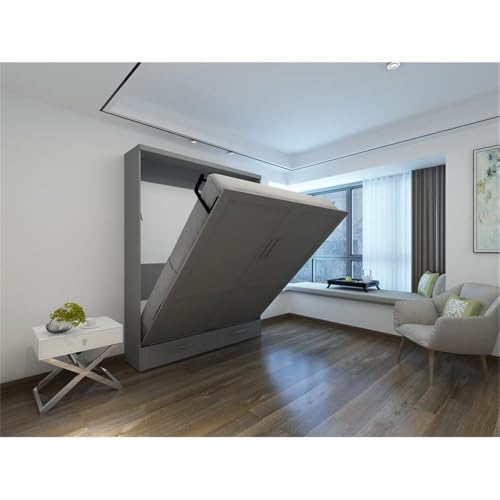 Queen Size Gray Murphy Wall Bed in Solid Wood R226083