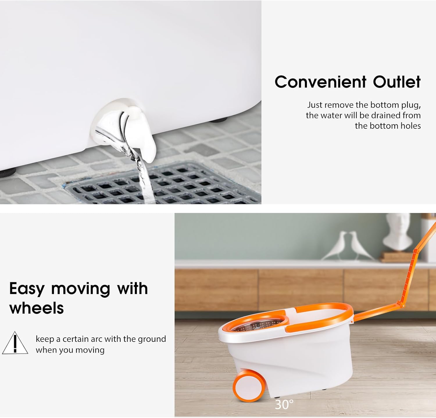 Spin Mop and Bucket with Wringer, Adjustable Handle, Stainless Steel Bucket with Wheels, 6 Microfiber Pads W465680