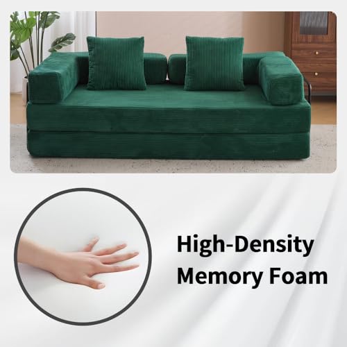 Corduroy Convertible Sleeper Sofa Bed with Pillow, Beige O72530