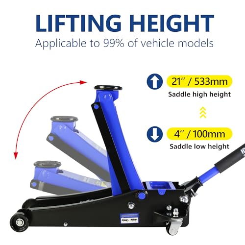 Heavy Duty Hydraulic Floor Jack, Low Profile Steel Racing Jack, 2 Ton Capacity, Blue H1350