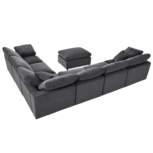 Modular Sectional Sofa with Ottoman, U-Shaped Lounge Couch H930