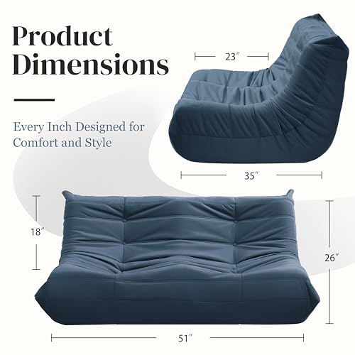Bean Bag Chair for Adults, Suede & Microfiber Corner Lounge Sofa, 3-Seater, Beige F9802