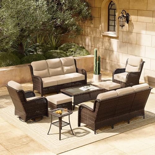 Outdoor Wicker Conversation Set with Cushions, 7 Pieces P4930