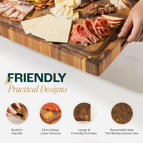 Acacia Wood Cutting Board with Juice Grooves and Handle D82174