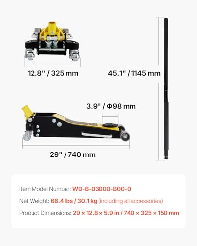 3 Ton Low Profile Racing Floor Jack with Dual Pistons, Lifting Range 3-6/11" to 19-11/16" T215298