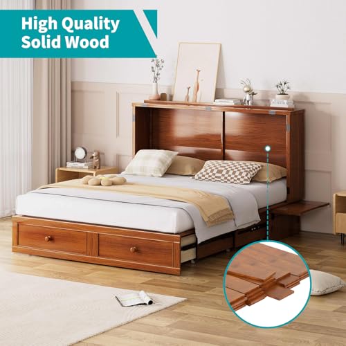 Queen Cabinet Cube Chest Bed with Tri-fold Mattress and Charging Station X329