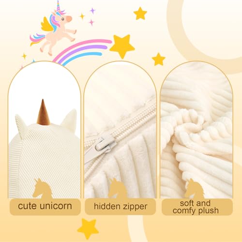 Unicorn Bean Bag Chair for Kids with Filler, Corduroy Floor Lounger, Pink W9694