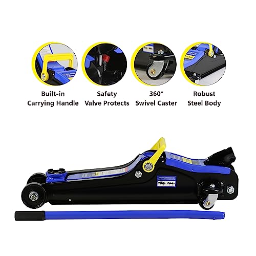 Heavy Duty Hydraulic Floor Jack, Low Profile Steel Racing Jack, 2 Ton Capacity, Blue H1350