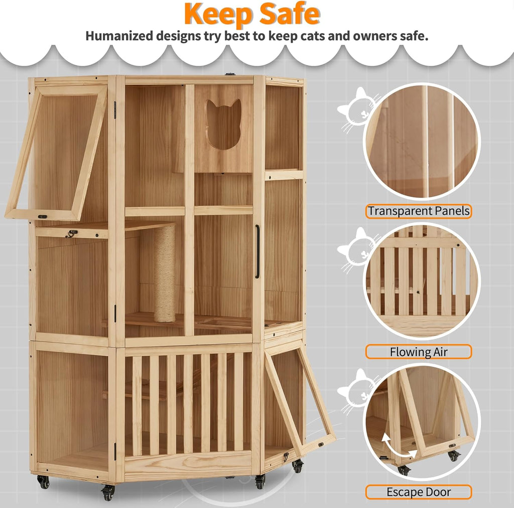 Large Corner Cat House with Scratching Post and Escape Doors W612352