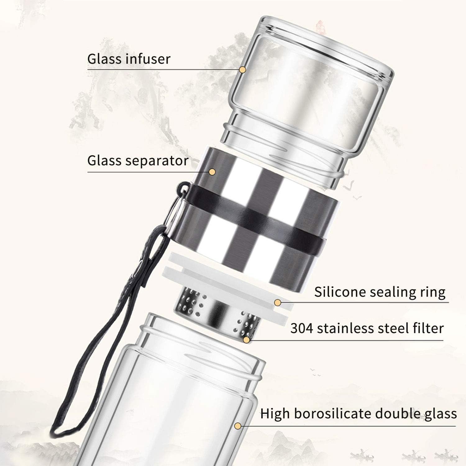 Glass Tea Infuser Bottle Double Wall Portable Travel Tumbler 13 OZ B19849