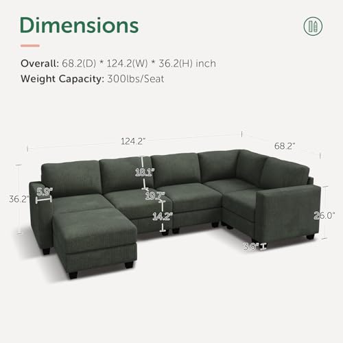 Corduroy Modular Sectional Couch with Storage, L-Shaped, 6 Seater, Dark Gray X823135