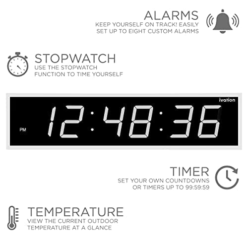 24" Digital LED Clock with Alarms, Countdown Timer & Temp - Shelf or Wall Mount (Blue) X639374