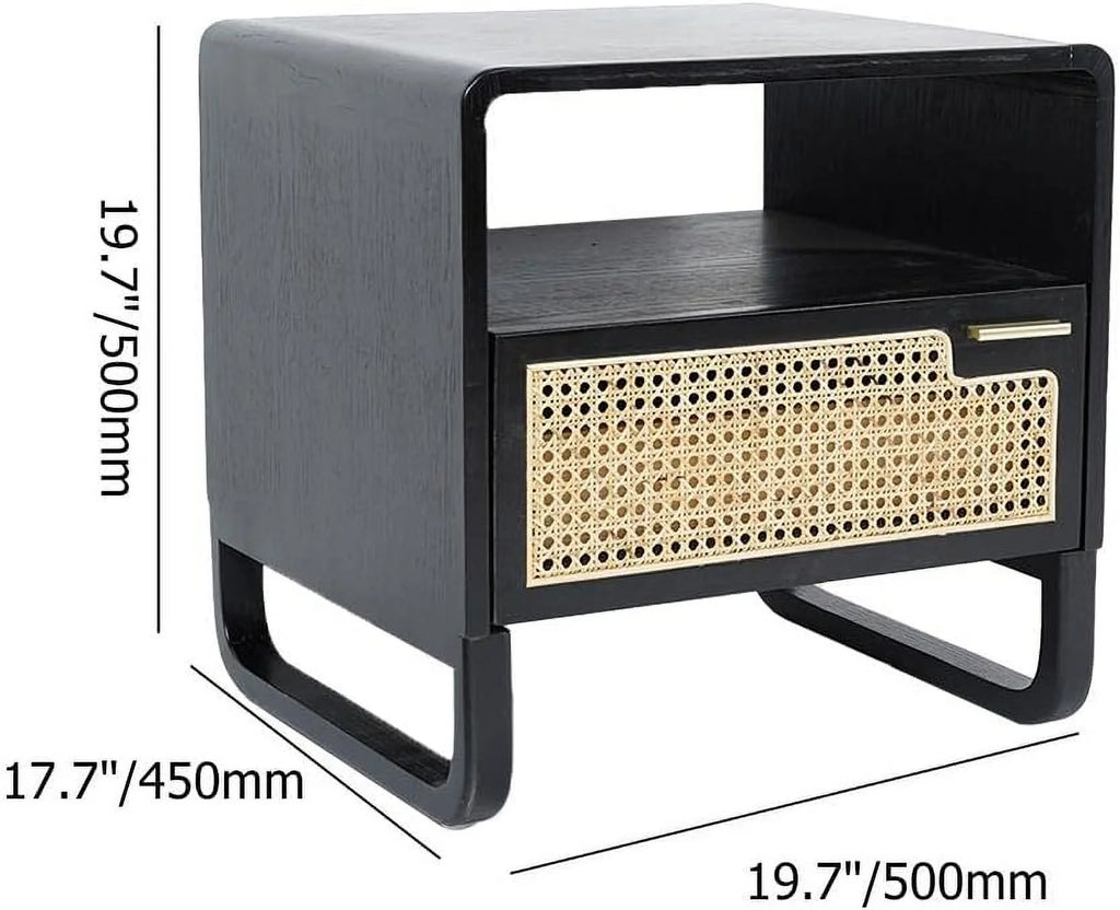 Minimalist Rattan Woven Nightstand with Drawer N162182