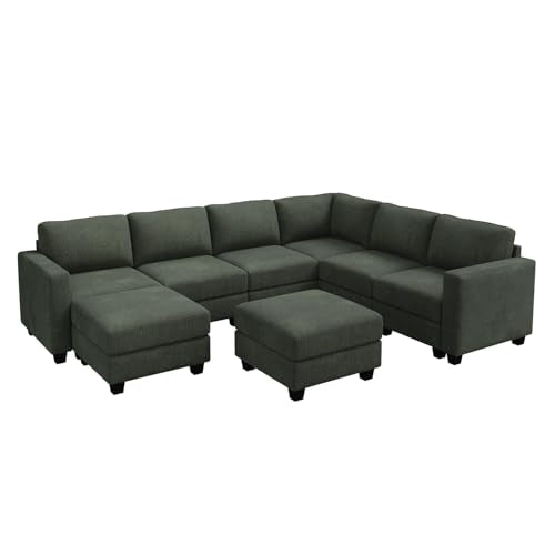 Corduroy Modular Sectional Couch with Storage, L-Shaped, 6 Seater, Dark Gray X823135