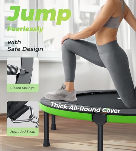 Foldable Mini Trampoline with Adjustable Foam Handle for Indoor Garden Workout B5848