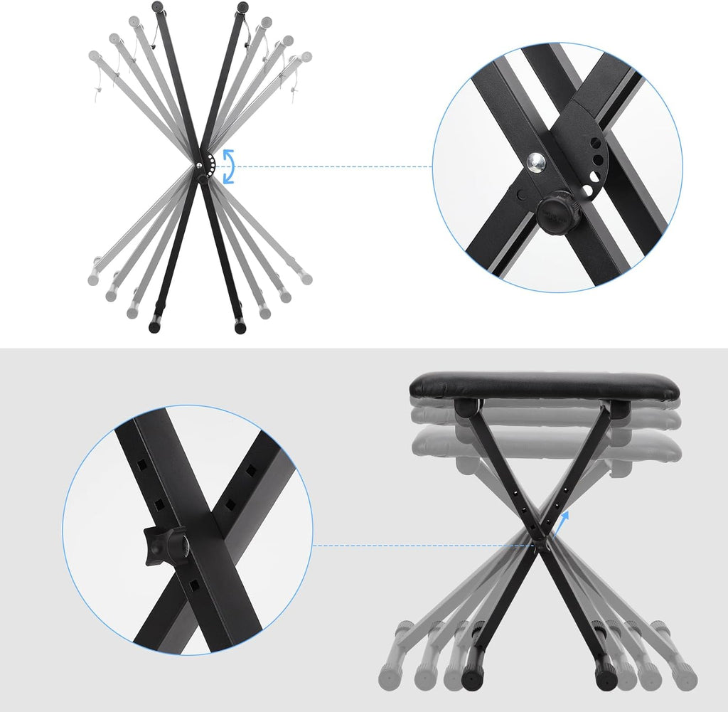 Adjustable Double-X Keyboard Stand with Bench F83316