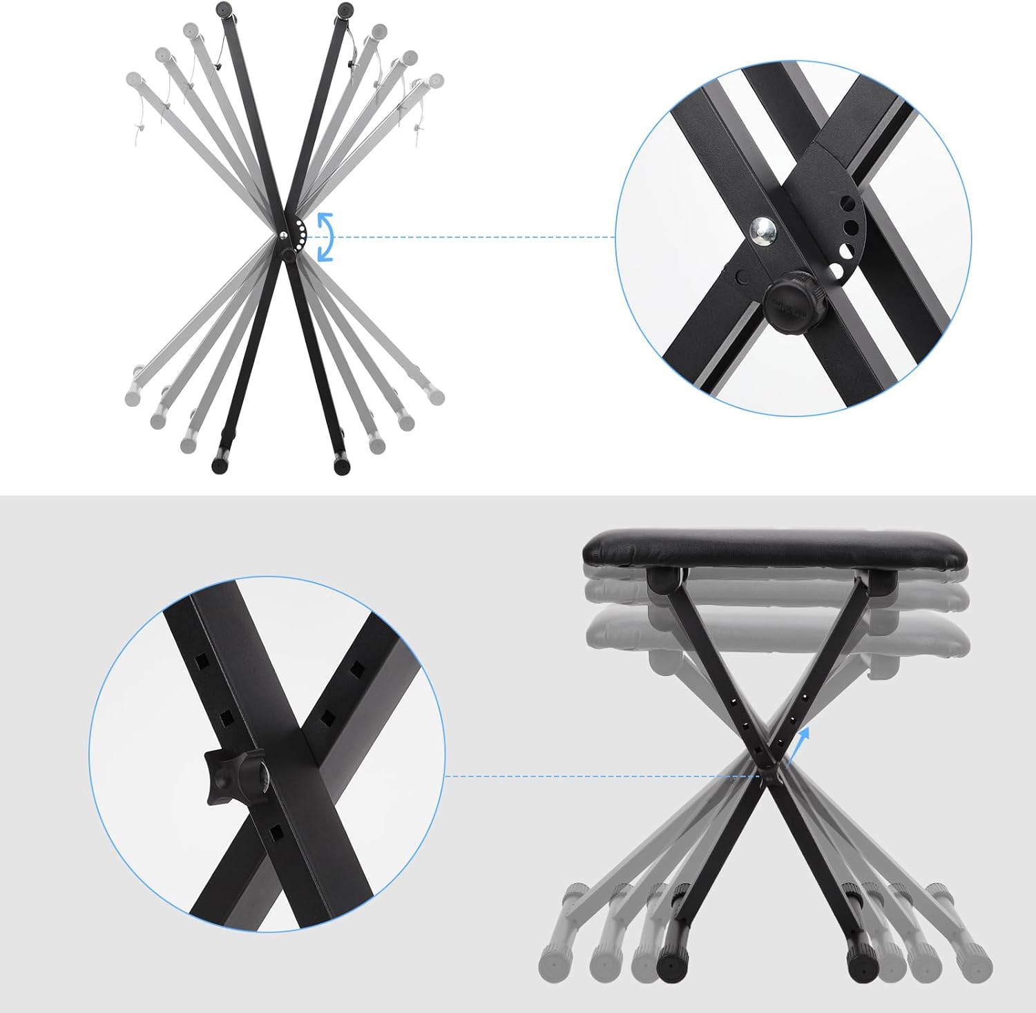 Adjustable Double-X Keyboard Stand with Bench F83316