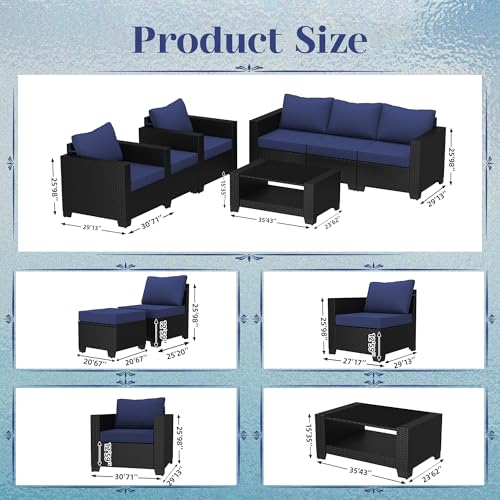 Outdoor Sectional Sofa Set with Cushions and Glass Coffee Table T1708