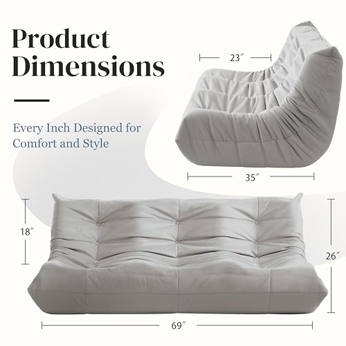 Bean Bag Chair for Adults, Suede & Microfiber Corner Lounge Sofa, 3-Seater, Beige F9802