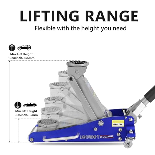 Heavy Duty Hydraulic Floor Jack, Low Profile Steel Racing Jack, 2 Ton Capacity, Blue H1350