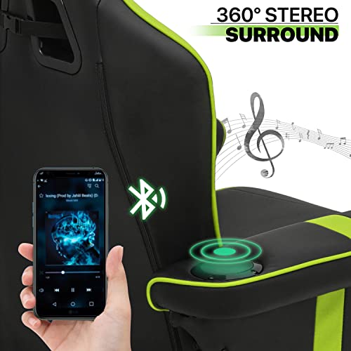 Massage Gaming Recliner Chair, 360° Swivel PU Leather, Adjustable Backrest, Footrest, Cup Holders, Bluetooth Speakers, Green X4845