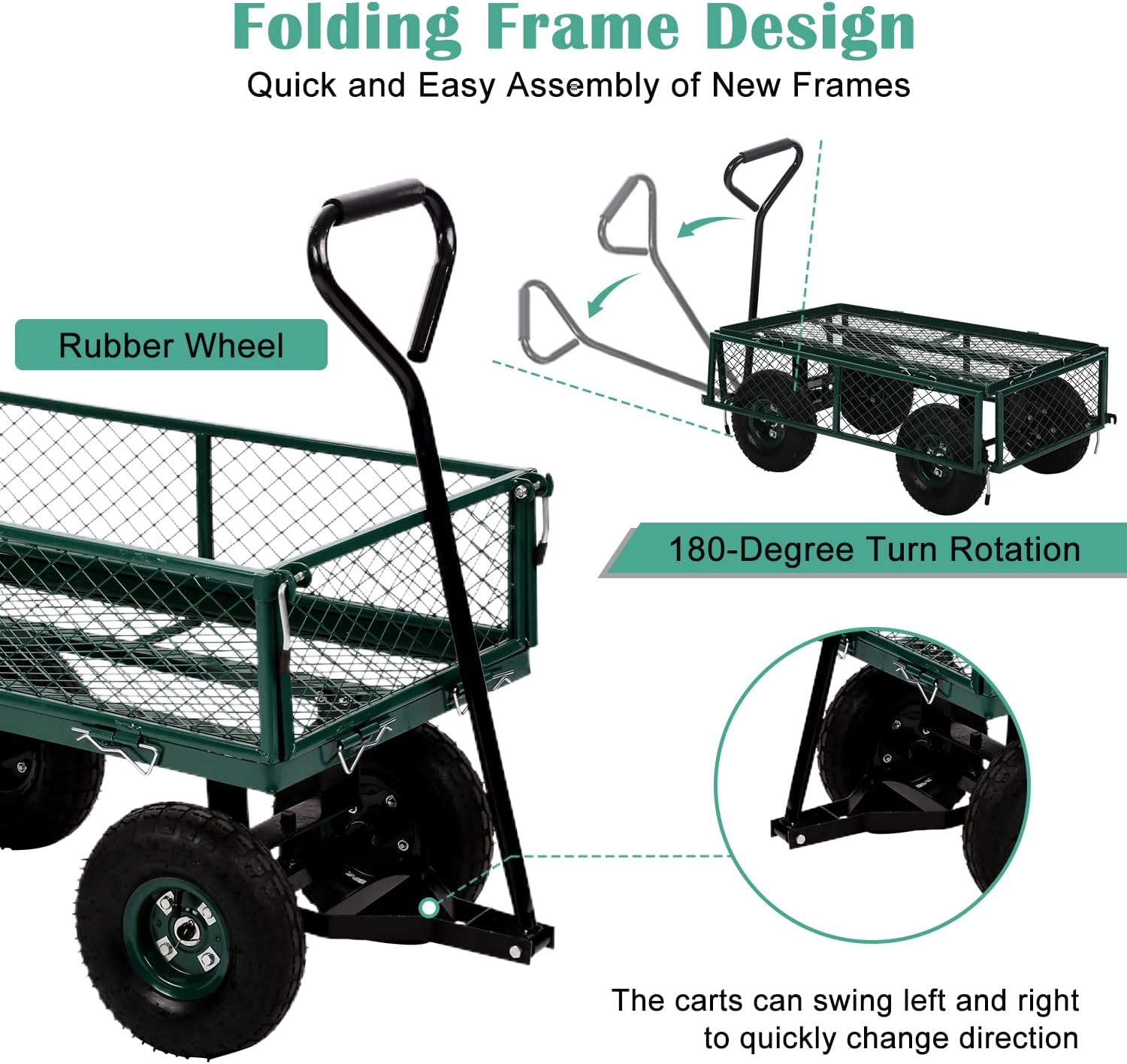 Heavy Duty Mesh Steel Utility Wagon Cart, 400lb Capacity, Folding with Removable Sides L69108