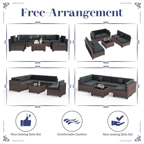 Outdoor Sectional Sofa Set with Cushions and Glass Coffee Table T1708